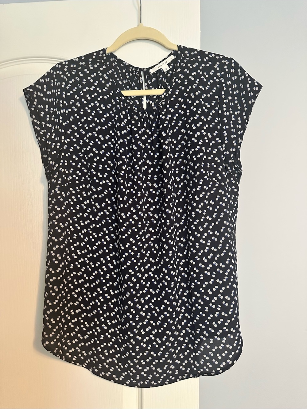 fun 2 fun Navy Blouse with White Polka Dot Print